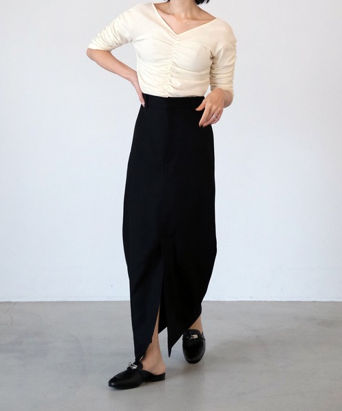 AKTE（アクテ）の「ハーフスリーブギャザートップス（Tシャツ/カットソー・レディース・ブラック/オフホワイト・FREE）」の8枚目の写真