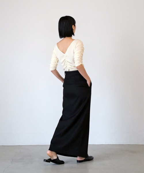 AKTE（アクテ）の「ハーフスリーブギャザートップス（Tシャツ/カットソー・レディース・ブラック/オフホワイト・FREE）」の9枚目の写真