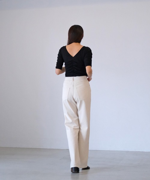 AKTE（アクテ）の「ハーフスリーブギャザートップス（Tシャツ/カットソー・レディース・ブラック/オフホワイト・FREE）」の11枚目の写真