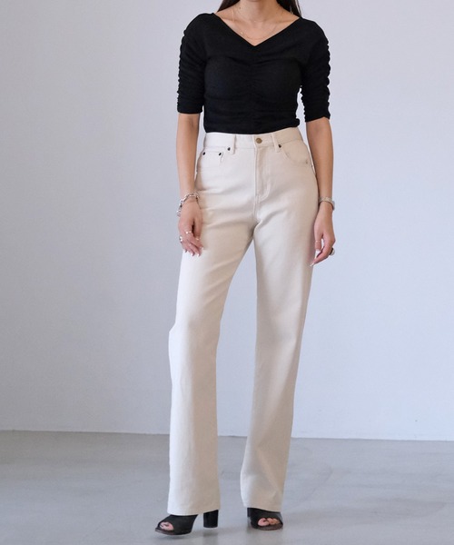 AKTE（アクテ）の「ハーフスリーブギャザートップス（Tシャツ/カットソー・レディース・ブラック/オフホワイト・FREE）」の16枚目の写真