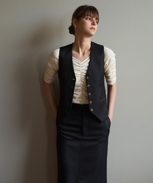 AKTE（アクテ）の「ハーフスリーブギャザートップス（Tシャツ/カットソー・レディース・ブラック/オフホワイト・FREE）」の19枚目の写真