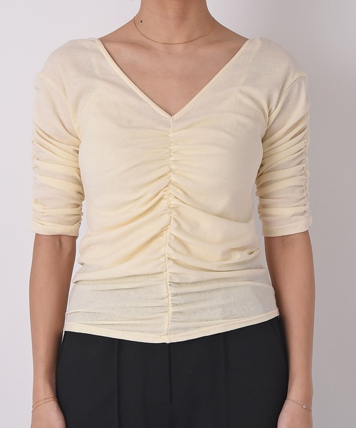 AKTE（アクテ）の「ハーフスリーブギャザートップス（Tシャツ/カットソー・レディース・ブラック/オフホワイト・FREE）」の22枚目の写真