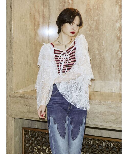 jouetie（ジュエティ）の「ボリュームスリーブブラウス【総レース/付け袖】（シャツ/ブラウス・レディース・ブルー/オフホワイト/ブラック・MEDIUM）」の14枚目の写真