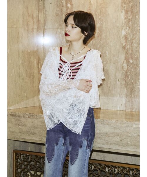 jouetie（ジュエティ）の「ボリュームスリーブブラウス【総レース/付け袖】（シャツ/ブラウス・レディース・ブルー/オフホワイト/ブラック・MEDIUM）」の15枚目の写真