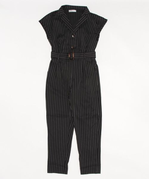 CECIL McBEE(セシルマクビー)の「ストライプ開襟コンビネゾン(サロペット/オーバーオール・レディース・ベージュ/ネイビー・MEDIUM)」の1枚目の写真