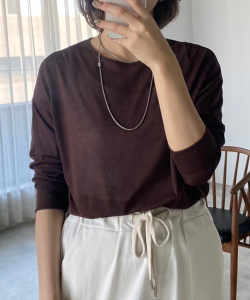 each（イーチ）の「梨地織りシアーカットソー（その他トップス・レディース・ブラック/ホワイト/ブラウン/レッド・FREE）」の4枚目の写真