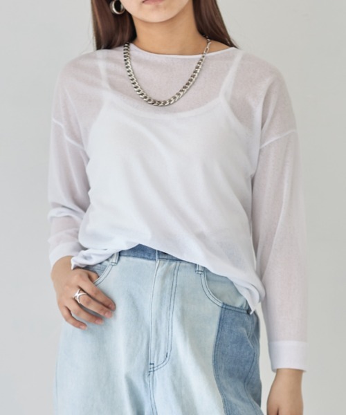 each（イーチ）の「梨地織りシアーカットソー（その他トップス・レディース・ブラック/ホワイト/ブラウン/レッド・FREE）」の2枚目の写真