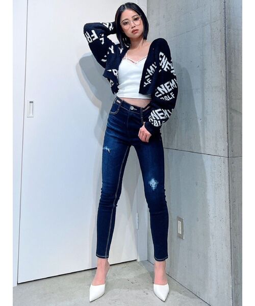 GYDA(ジェイダ)の「FRENEMYニットカーディガン(カーディガン/ボレロ・レディース・ブラック/オフホワイト・FREE)」の5枚目の写真