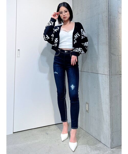 GYDA(ジェイダ)の「FRENEMYニットカーディガン(カーディガン/ボレロ・レディース・ブラック/オフホワイト・FREE)」の7枚目の写真