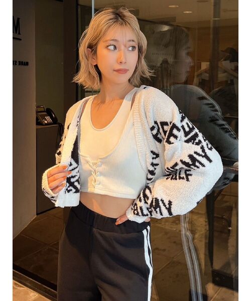 GYDA(ジェイダ)の「FRENEMYニットカーディガン(カーディガン/ボレロ・レディース・ブラック/オフホワイト・FREE)」の2枚目の写真