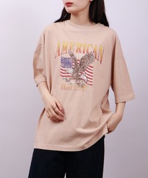 spiritoso ピグメントAMERICANプリント イーグル 半袖Tシャツ
