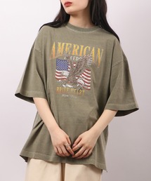 spiritoso ピグメントAMERICANプリント イーグル 半袖Tシャツ