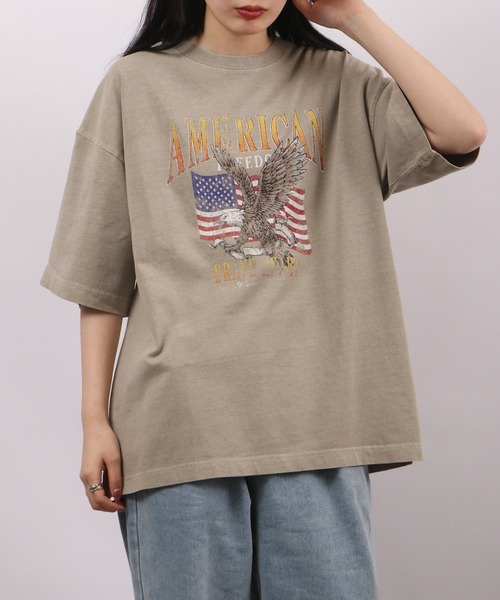spiritoso（スピリトーゾ）の「spiritoso ピグメントAMERICANプリント イーグル 半袖Tシャツ（Tシャツ/カットソー・レディース・ベビーピンク/ホワイト系/カーキ/グレイッシュベージュ・F）」の15枚目の写真