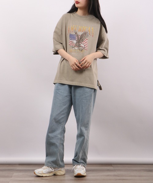 spiritoso（スピリトーゾ）の「spiritoso ピグメントAMERICANプリント イーグル 半袖Tシャツ（Tシャツ/カットソー・レディース・ベビーピンク/ホワイト系/カーキ/グレイッシュベージュ・F）」の5枚目の写真