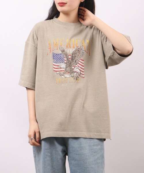 spiritoso（スピリトーゾ）の「spiritoso ピグメントAMERICANプリント イーグル 半袖Tシャツ（Tシャツ/カットソー・レディース・ベビーピンク/ホワイト系/カーキ/グレイッシュベージュ・F）」の16枚目の写真