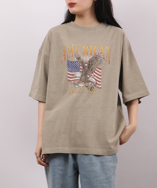 spiritoso（スピリトーゾ）の「spiritoso ピグメントAMERICANプリント イーグル 半袖Tシャツ（Tシャツ/カットソー・レディース・ベビーピンク/ホワイト系/カーキ/グレイッシュベージュ・F）」の17枚目の写真