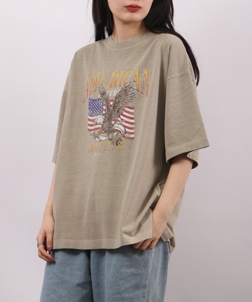 spiritoso（スピリトーゾ）の「spiritoso ピグメントAMERICANプリント イーグル 半袖Tシャツ（Tシャツ/カットソー・レディース・ベビーピンク/ホワイト系/カーキ/グレイッシュベージュ・F）」の18枚目の写真