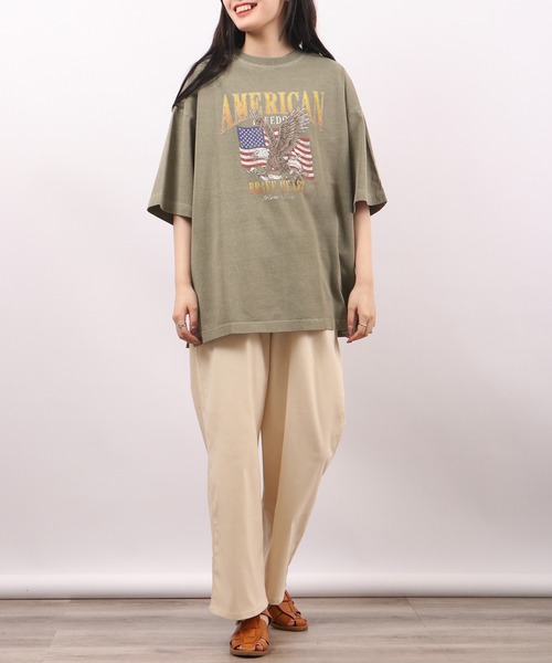 spiritoso（スピリトーゾ）の「spiritoso ピグメントAMERICANプリント イーグル 半袖Tシャツ（Tシャツ/カットソー・レディース・ベビーピンク/ホワイト系/カーキ/グレイッシュベージュ・F）」の13枚目の写真