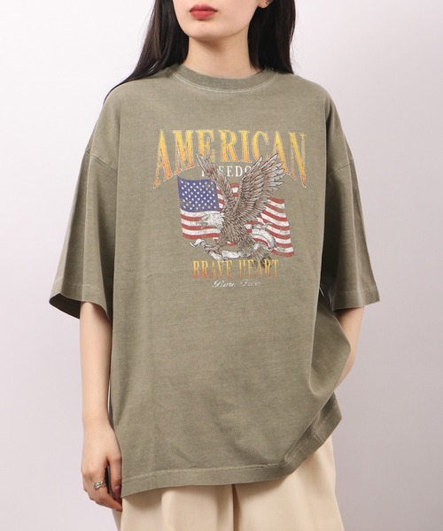 spiritoso（スピリトーゾ）の「spiritoso ピグメントAMERICANプリント イーグル 半袖Tシャツ（Tシャツ/カットソー・レディース・ベビーピンク/ホワイト系/カーキ/グレイッシュベージュ・F）」の12枚目の写真
