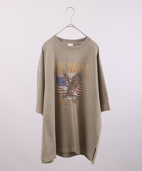 spiritoso（スピリトーゾ）の「spiritoso ピグメントAMERICANプリント イーグル 半袖Tシャツ（Tシャツ/カットソー・レディース・ベビーピンク/ホワイト系/カーキ/グレイッシュベージュ・F）」の14枚目の写真
