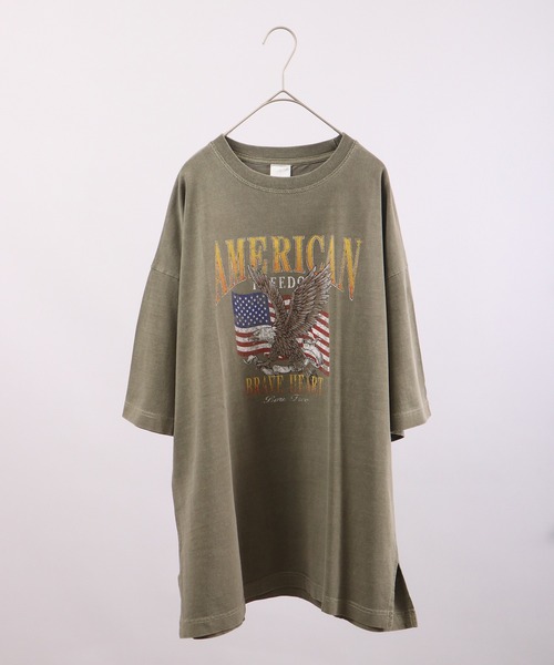 spiritoso（スピリトーゾ）の「spiritoso ピグメントAMERICANプリント イーグル 半袖Tシャツ（Tシャツ/カットソー・レディース・ベビーピンク/ホワイト系/カーキ/グレイッシュベージュ・F）」の6枚目の写真