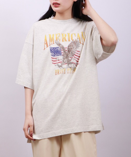 spiritoso（スピリトーゾ）の「spiritoso ピグメントAMERICANプリント イーグル 半袖Tシャツ（Tシャツ/カットソー・レディース・ベビーピンク/ホワイト系/カーキ/グレイッシュベージュ・F）」の21枚目の写真