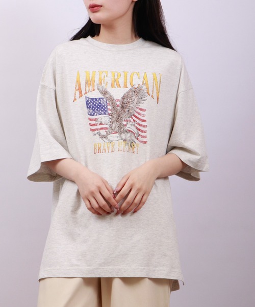 spiritoso（スピリトーゾ）の「spiritoso ピグメントAMERICANプリント イーグル 半袖Tシャツ（Tシャツ/カットソー・レディース・ベビーピンク/ホワイト系/カーキ/グレイッシュベージュ・F）」の22枚目の写真