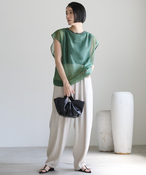 select MOCA（セレクトモカ）の「シアードッキングフレンチスリーブトップス（Tシャツ/カットソー・レディース・グリーン/グレイッシュベージュ/カーキ/オレンジ/アイボリー・FREE）」の7枚目の写真