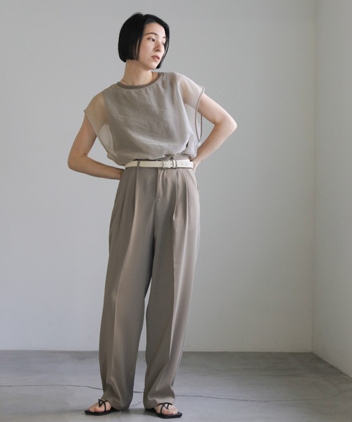 select MOCA（セレクトモカ）の「シアードッキングフレンチスリーブトップス（Tシャツ/カットソー・レディース・グリーン/グレイッシュベージュ/カーキ/オレンジ/アイボリー・FREE）」の10枚目の写真