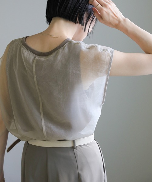 select MOCA（セレクトモカ）の「シアードッキングフレンチスリーブトップス（Tシャツ/カットソー・レディース・グリーン/グレイッシュベージュ/カーキ/オレンジ/アイボリー・FREE）」の9枚目の写真