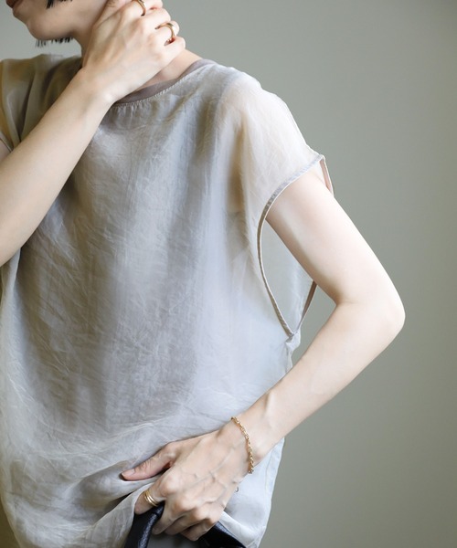 select MOCA（セレクトモカ）の「シアードッキングフレンチスリーブトップス（Tシャツ/カットソー・レディース・グリーン/グレイッシュベージュ/カーキ/オレンジ/アイボリー・FREE）」の16枚目の写真