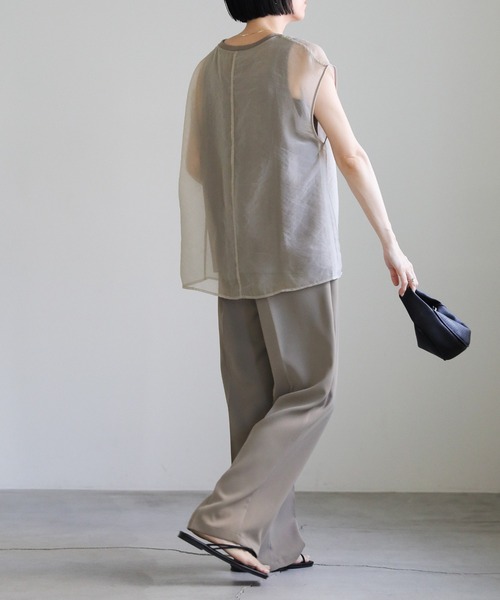 select MOCA（セレクトモカ）の「シアードッキングフレンチスリーブトップス（Tシャツ/カットソー・レディース・グリーン/グレイッシュベージュ/カーキ/オレンジ/アイボリー・FREE）」の21枚目の写真