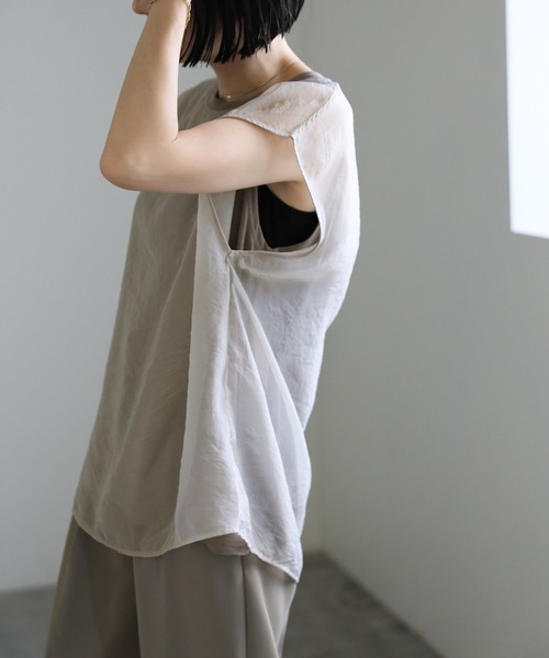 select MOCA（セレクトモカ）の「シアードッキングフレンチスリーブトップス（Tシャツ/カットソー・レディース・グリーン/グレイッシュベージュ/カーキ/オレンジ/アイボリー・FREE）」の18枚目の写真