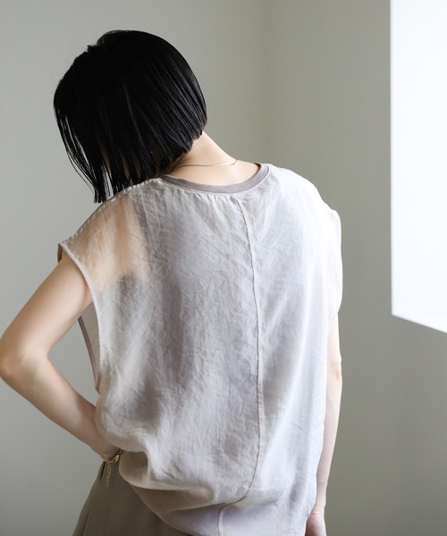 select MOCA（セレクトモカ）の「シアードッキングフレンチスリーブトップス（Tシャツ/カットソー・レディース・グリーン/グレイッシュベージュ/カーキ/オレンジ/アイボリー・FREE）」の17枚目の写真