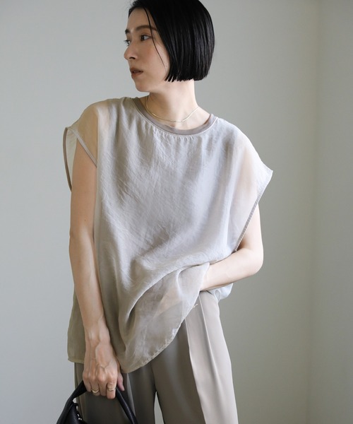 select MOCA（セレクトモカ）の「シアードッキングフレンチスリーブトップス（Tシャツ/カットソー・レディース・グリーン/グレイッシュベージュ/カーキ/オレンジ/アイボリー・FREE）」の15枚目の写真