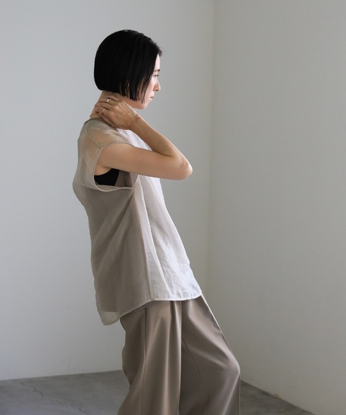 select MOCA（セレクトモカ）の「シアードッキングフレンチスリーブトップス（Tシャツ/カットソー・レディース・グリーン/グレイッシュベージュ/カーキ/オレンジ/アイボリー・FREE）」の22枚目の写真