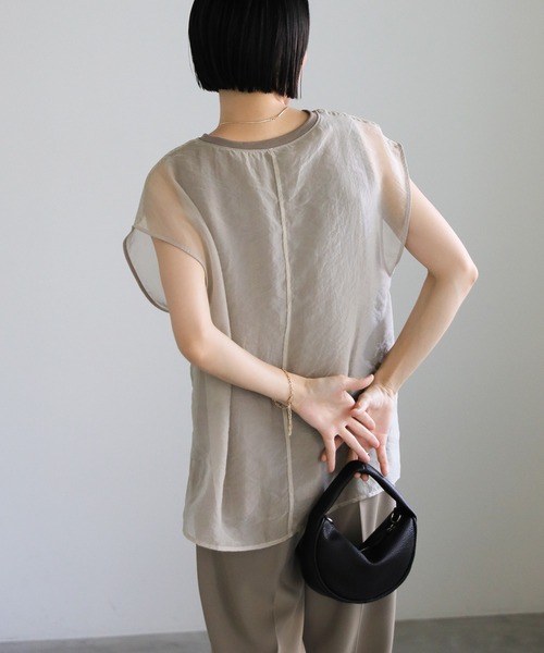 select MOCA（セレクトモカ）の「シアードッキングフレンチスリーブトップス（Tシャツ/カットソー・レディース・グリーン/グレイッシュベージュ/カーキ/オレンジ/アイボリー・FREE）」の20枚目の写真