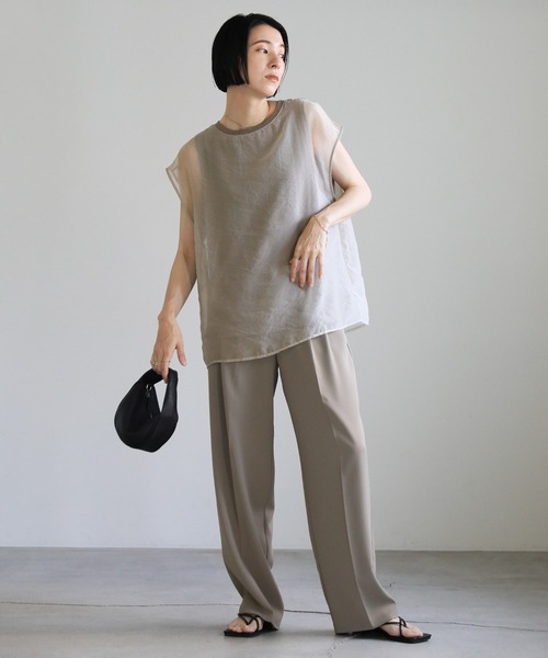 select MOCA（セレクトモカ）の「シアードッキングフレンチスリーブトップス（Tシャツ/カットソー・レディース・グリーン/グレイッシュベージュ/カーキ/オレンジ/アイボリー・FREE）」の19枚目の写真