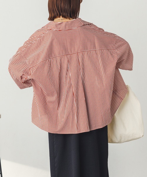 lil nina（リルニーナ）の「キャンブリックボイル ストライプ オーバー半袖シャツ（シャツ/ブラウス・レディース・ブラウン/パープル/ブルー・FREE）」の9枚目の写真