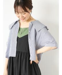 ehka sopo | ストライプショート丈ビッグ襟ブラウス(シャツ/ブラウス)