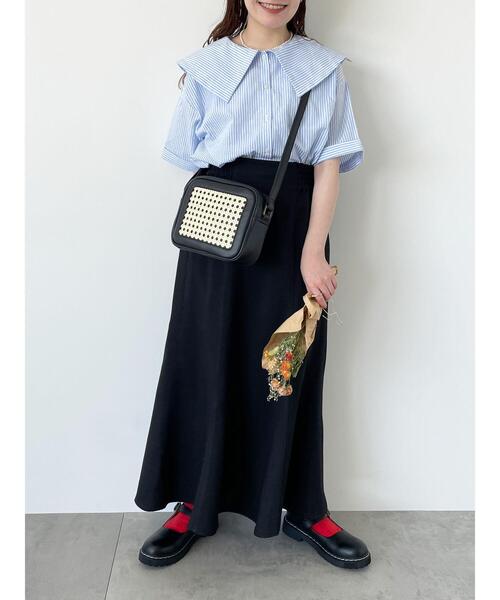 ehka sopo（エヘカソポ）の「ストライプショート丈ビッグ襟ブラウス（シャツ/ブラウス・レディース・オレンジ/ネイビー/ミント/サックスブルー・F）」の17枚目の写真