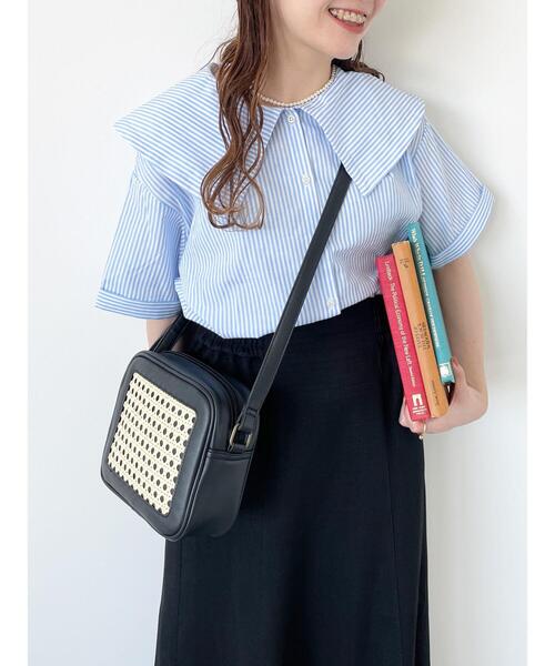 ehka sopo（エヘカソポ）の「ストライプショート丈ビッグ襟ブラウス（シャツ/ブラウス・レディース・オレンジ/ネイビー/ミント/サックスブルー・F）」の21枚目の写真