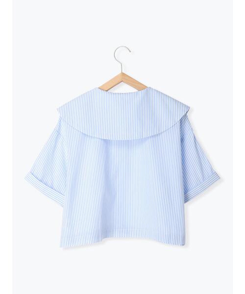 ehka sopo（エヘカソポ）の「ストライプショート丈ビッグ襟ブラウス（シャツ/ブラウス・レディース・オレンジ/ネイビー/ミント/サックスブルー・F）」の6枚目の写真