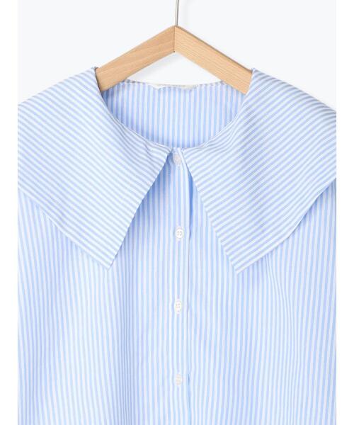 ehka sopo（エヘカソポ）の「ストライプショート丈ビッグ襟ブラウス（シャツ/ブラウス・レディース・オレンジ/ネイビー/ミント/サックスブルー・F）」の7枚目の写真