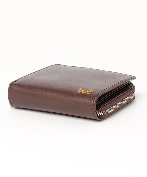 Lee(リー)の「Lee/リー Italy Leather Wallet/イタリアレザー ラウンドファスナー ウォレット/ロゴ ワンポイント刺繍 二つ折り 財布/コンパクト/メンズ レディース(財布・メンズ・ブラック/ブラウン/ダークブラウン・FREE)」の4枚目の写真