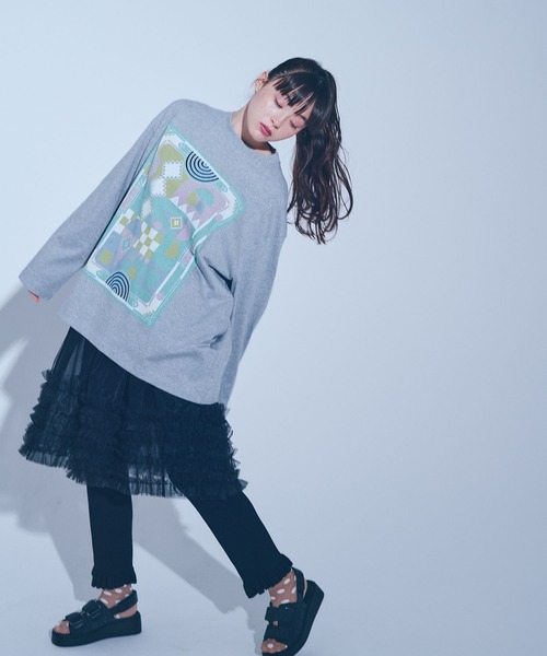 LOWRYS FARM（ローリーズファーム）の「ＢＩＧチュニックＴシャツ／ＩＣＥ  966379（Tシャツ/カットソー・レディース・ホワイト/グレー/ネイビー・FREE）」の7枚目の写真