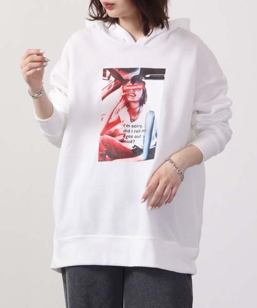 FUNALIVE(ファンアライブ)の「Fleece lining transfer print pullover hoodie / 裏起毛 転写プリント プルオーバーフーディー unisex(パーカー・メンズ・ホワイト/ブラック/ベージュ/ネイビー/ブラウン/杢グレー/ホワイト系/ホワイト系1/ブラック系/ブラック系1・M/L/XL)」の3枚目の写真