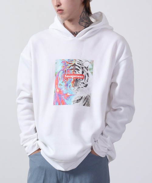 FUNALIVE(ファンアライブ)の「Fleece lining transfer print pullover hoodie / 裏起毛 転写プリント プルオーバーフーディー unisex(パーカー・メンズ・ホワイト/ブラック/ベージュ/ネイビー/ブラウン/杢グレー/ホワイト系/ホワイト系1/ブラック系/ブラック系1・M/L/XL)」の4枚目の写真