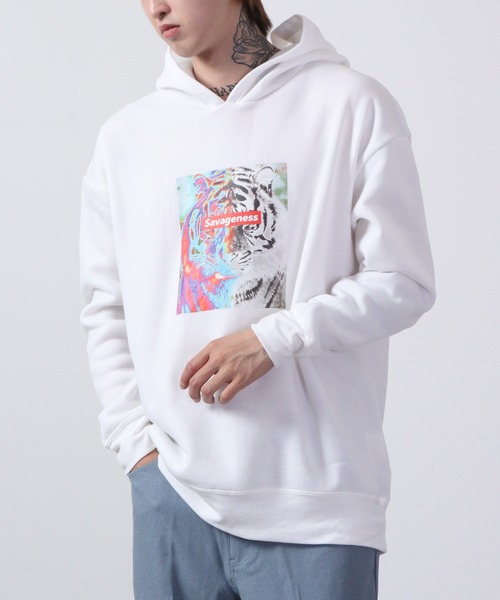 FUNALIVE(ファンアライブ)の「Fleece lining transfer print pullover hoodie / 裏起毛 転写プリント プルオーバーフーディー unisex(パーカー・メンズ・ホワイト/ブラック/ベージュ/ネイビー/ブラウン/杢グレー/ホワイト系/ホワイト系1/ブラック系/ブラック系1・M/L/XL)」の21枚目の写真