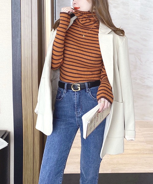 NANEA(ナネア)の「タートルネックボーダーカットソー(Tシャツ/カットソー・レディース・イエロー/ブラック/ホワイト/グリーン/アイボリー・フリー)」の9枚目の写真
